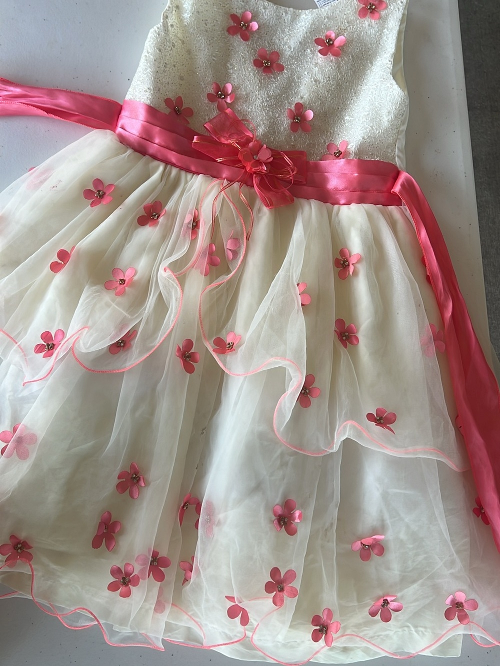 Jessica Ivory and Pink Floral Tulle Party Dress